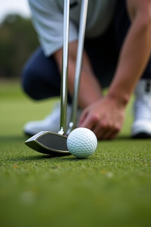 Close-up of a golfer lining up a final putt.