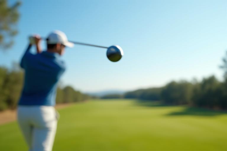A golfer watching his ball fly after a successful iron shot.