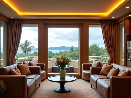 The modern and luxurious interior of the golf clubhouse lounge.